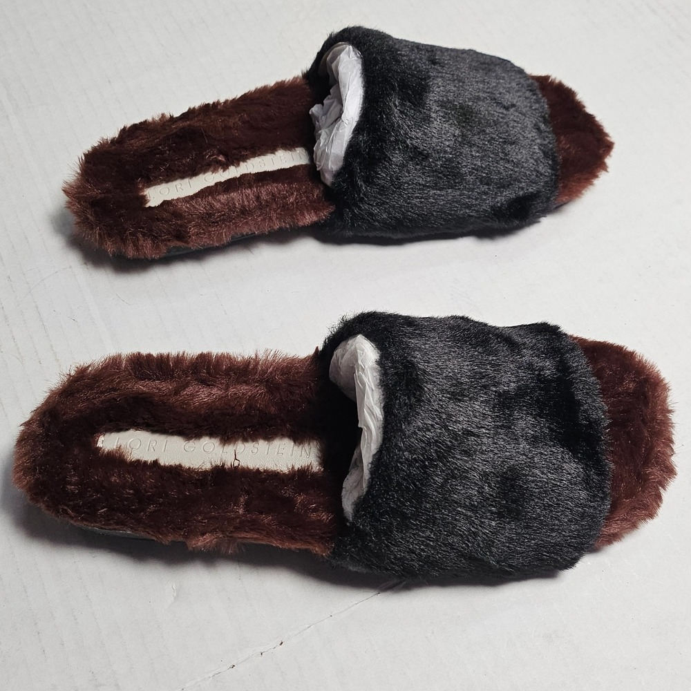 Lori Goldstein Li-Dillian Black Brown Faux Fur Slide Slippers Womens 5M 35 NEW - Picture 4 of 11